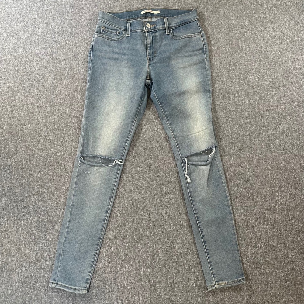 Levis 710 Super Skinny Jeans Womens 29x30 Light Wash Blue Ripped Knee Distressed